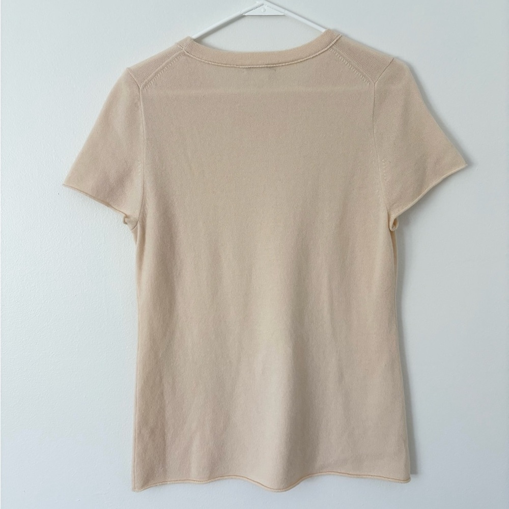 J Crew Cashmere Cream Rolled Hem Crewneck Relaxed Tee Shirt Size Large - Picture 4 of 5